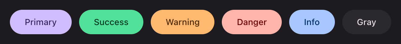 Filled buttons in primary, success, warning, danger, info and gray