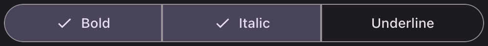 A toggle button with two of its three options selected