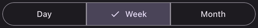 A toggle button with three options and the middle one selected