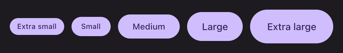 Five buttons from extra small to extra large