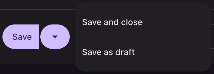 A split button with its menu open, the trailing half fully rounded
