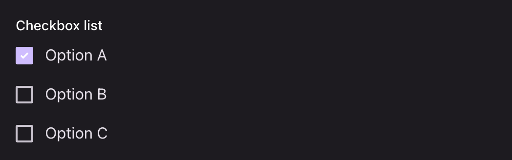 A list of three checkbox options with the first checked