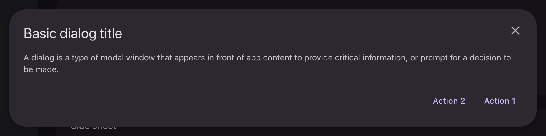 A modal with a heading, a description and two actions