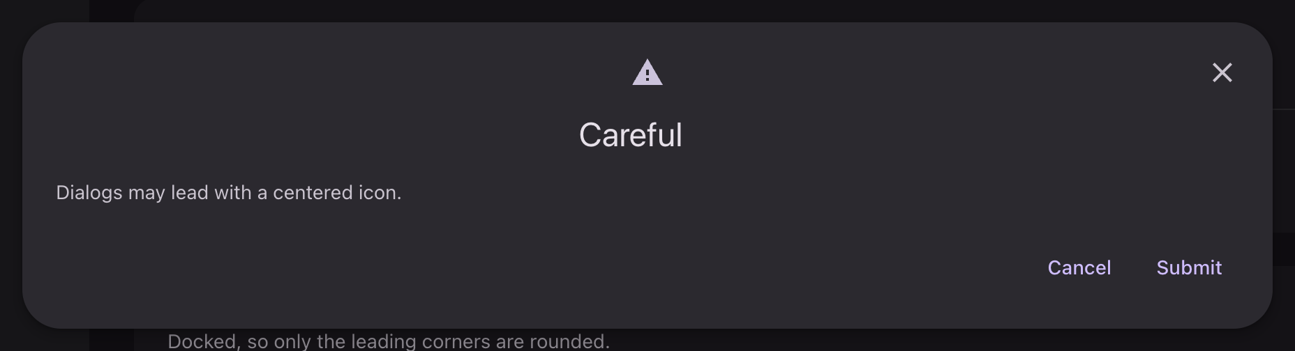 A modal led by a warning icon above the heading