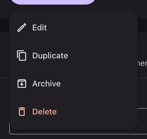 An open menu with four rows, each with a leading icon