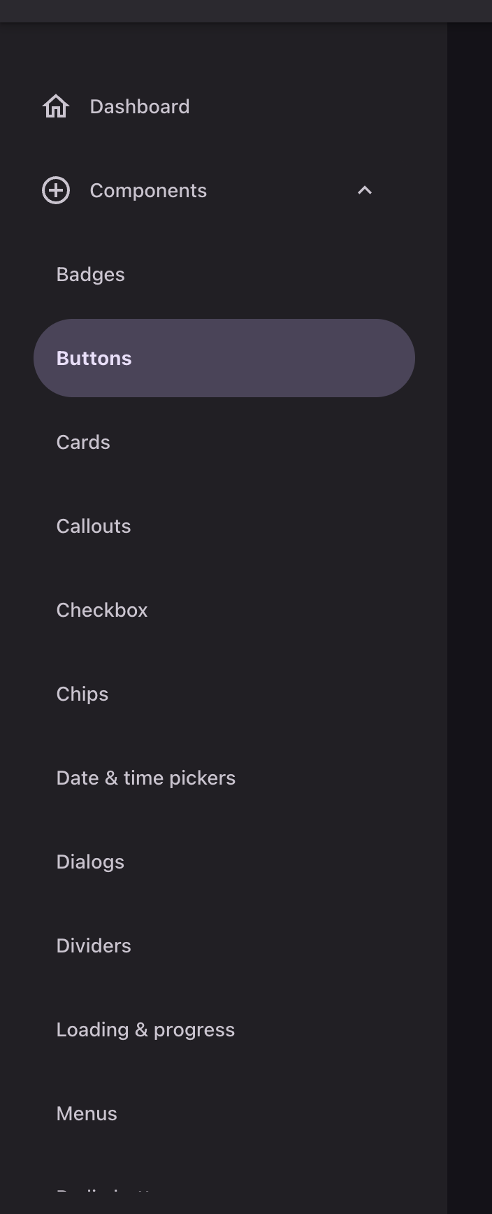 The expanded sidebar with grouped destinations