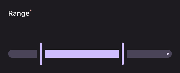 A slider with two handles and the span between them filled