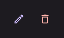 Edit and delete icon buttons at the end of a table row