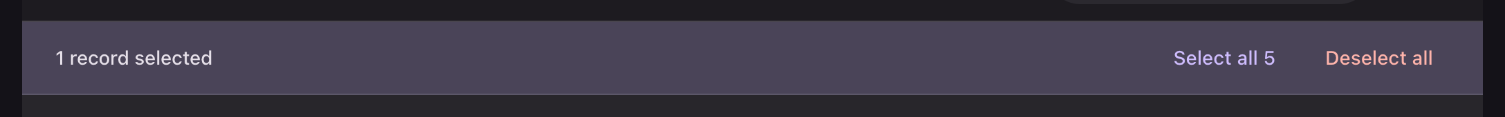 The selection indicator showing how many rows are selected and the bulk actions available