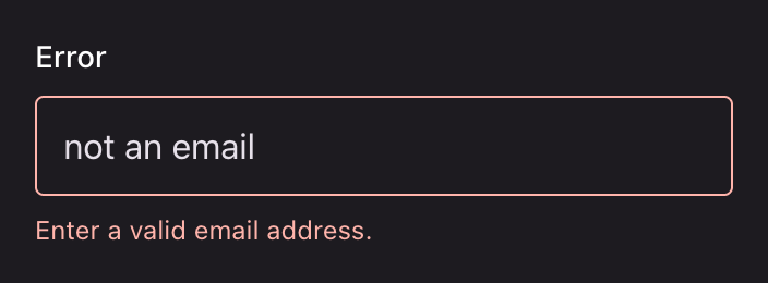 A text input in its error state with a red outline and message
