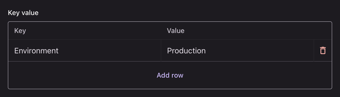 A key value field with a header row and one pair of inputs