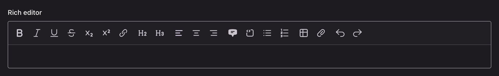 A rich editor with its toolbar above the content area