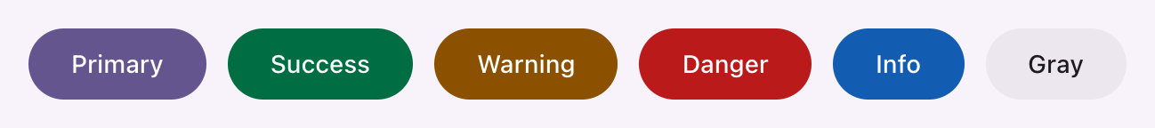 Filled buttons in primary, success, warning, danger, info and gray