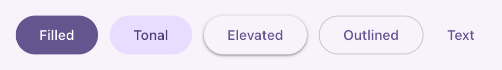 Filled, tonal, elevated, outlined and text buttons side by side