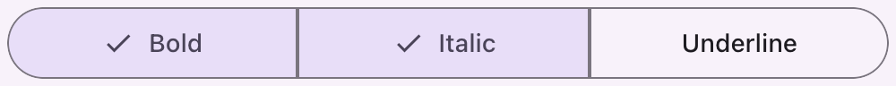 A toggle button with two of its three options selected