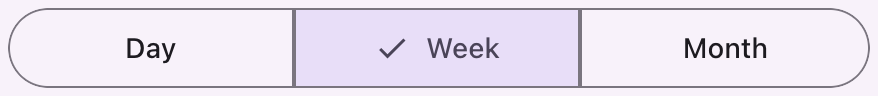A toggle button with three options and the middle one selected