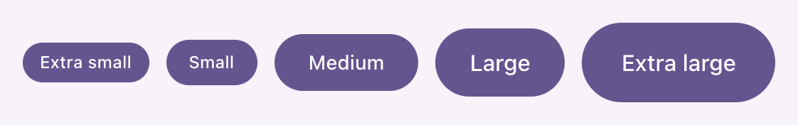 Five buttons from extra small to extra large