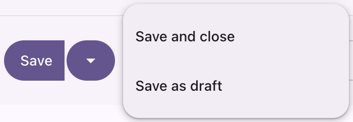 A split button with its menu open, the trailing half fully rounded