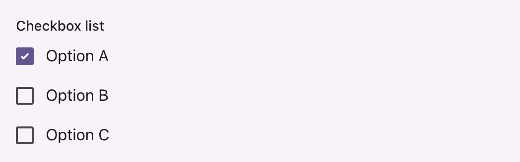 A list of three checkbox options with the first checked