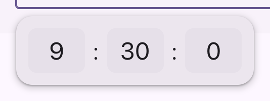 An open time panel with the hour, minute and second in separate fields