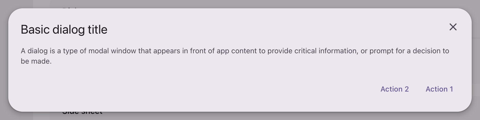 A modal with a heading, a description and two actions