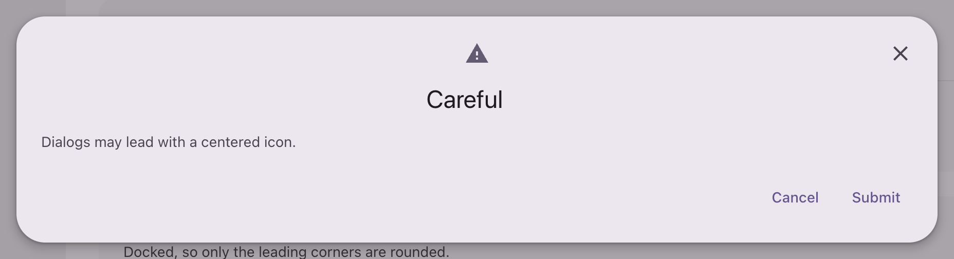 A modal led by a warning icon above the heading