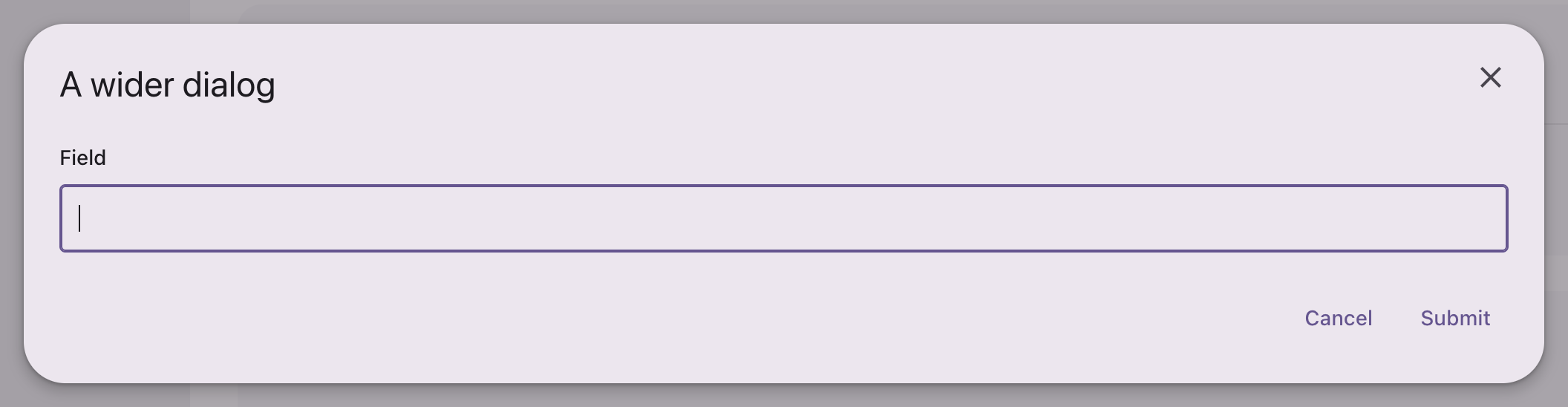 A wider modal containing a form field