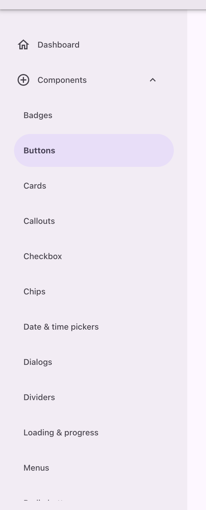 The expanded sidebar with grouped destinations