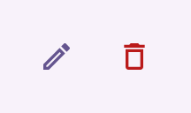 Edit and delete icon buttons at the end of a table row
