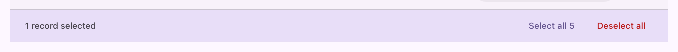 The selection indicator showing how many rows are selected and the bulk actions available