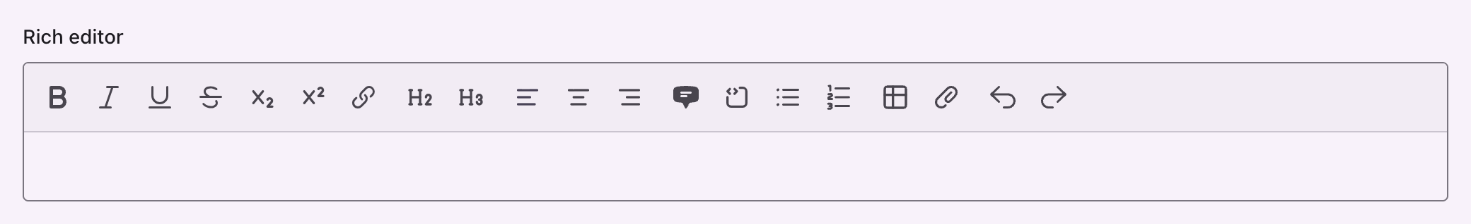 A rich editor with its toolbar above the content area